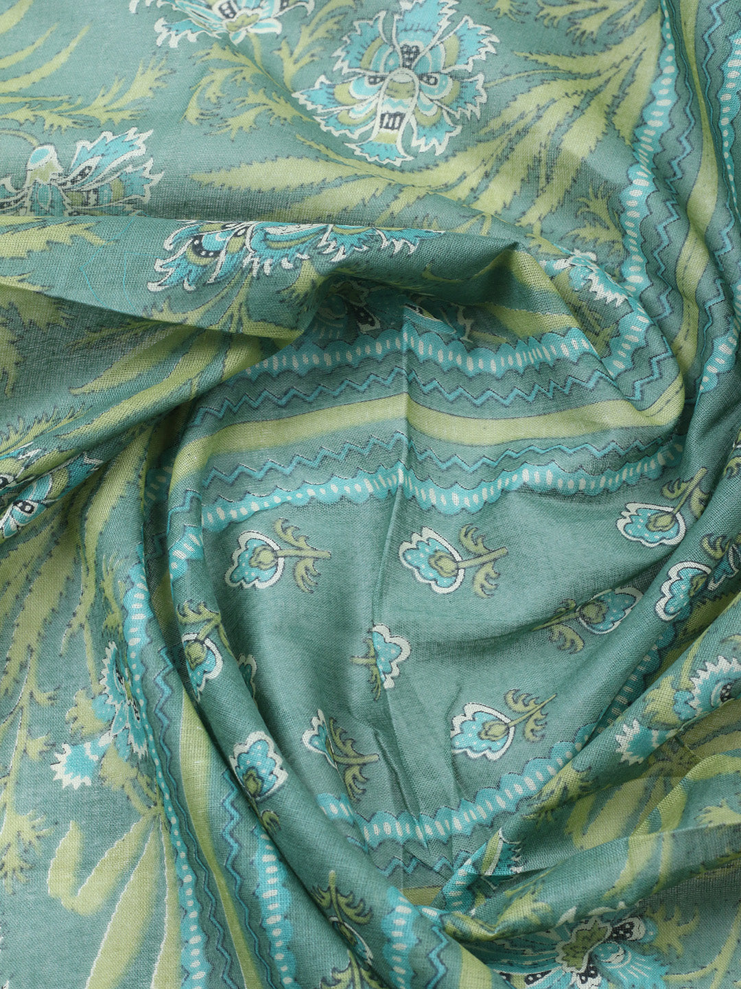 Printed Chanderi Unstitched Suit With Pant &amp; Dupatta