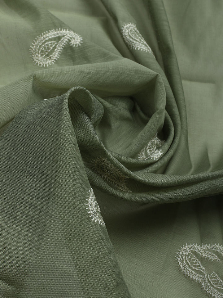 Embroidered Chanderi Unstitched Kurta With Pant &amp; Dupatta