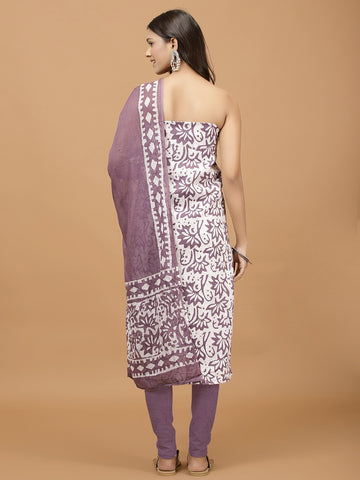 Printed Cotton Blend Unstitched Suit With Dupatta