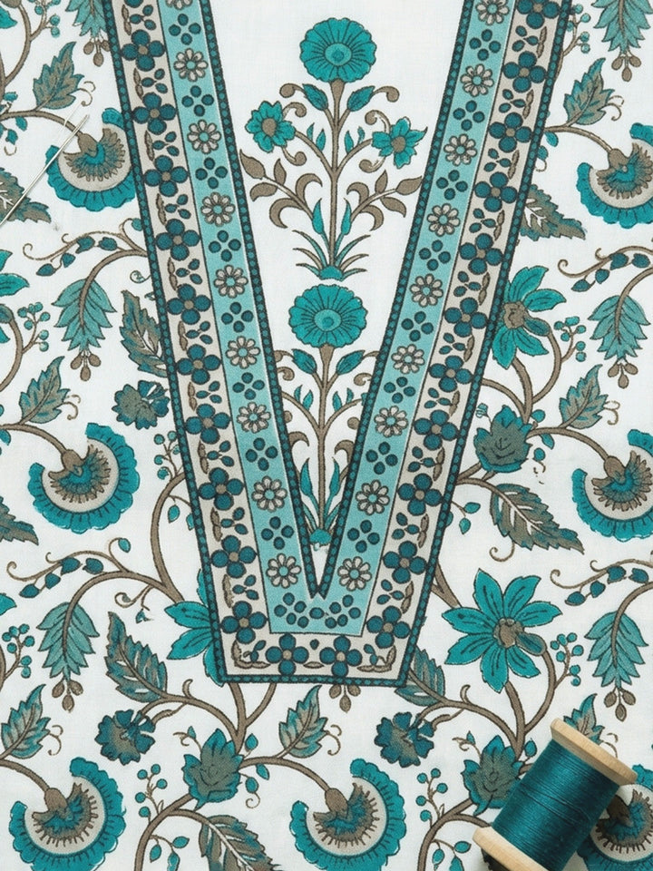 Embroidered Cotton Blend Unstitched Suit With Pant &amp; Dupatta