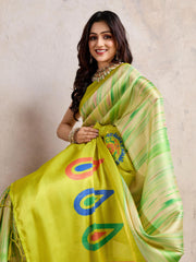 Floral Printed Zari Border Art Silk Woven Saree