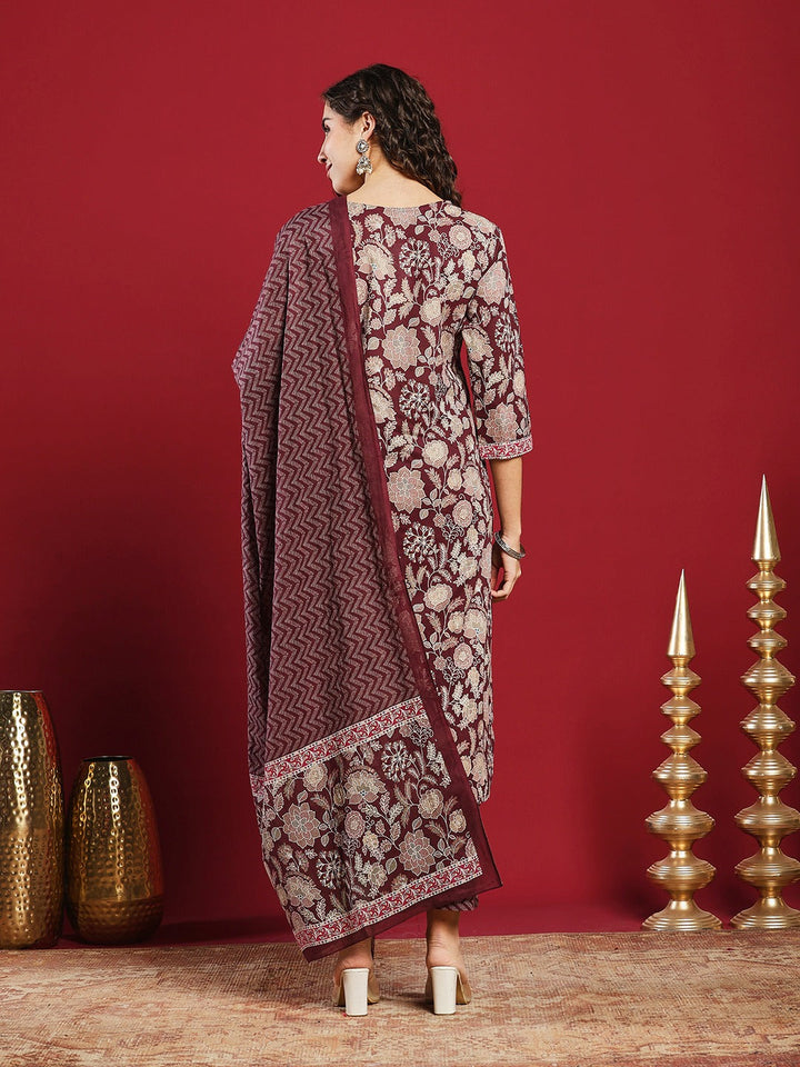 Printed Cotton Kurta With Pant &amp; Dupatta