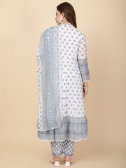 Floral Printed Cotton Kurta With Pants & Dupatta