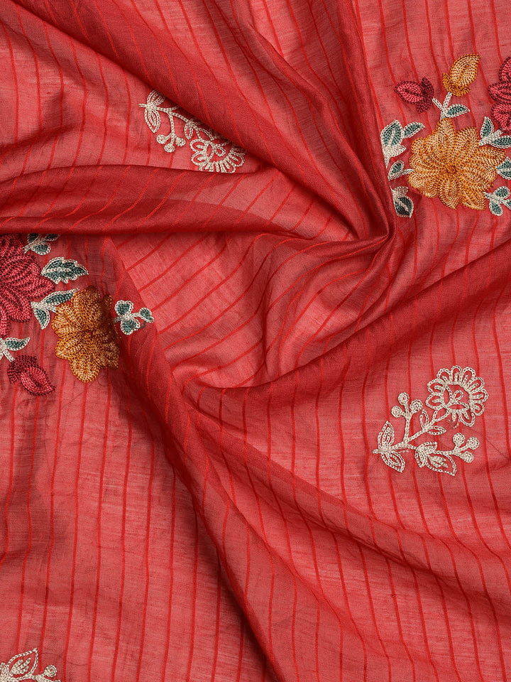 Embroidered Chanderi Unstitched Suit With Dupatta