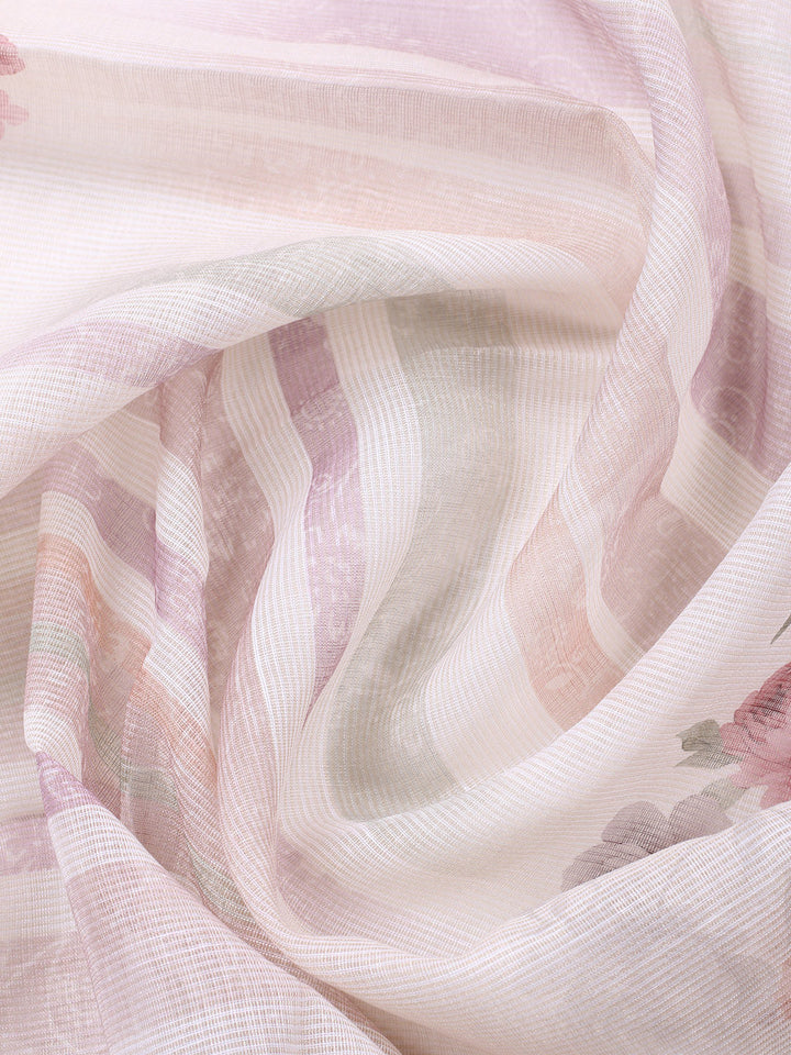 Printed Linen Blend Unstitched Suit With Pant &amp; Dupatta