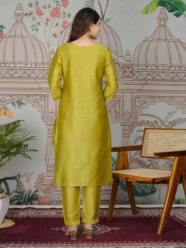 Embroidered Tissue Kurta With Pants &amp; Dupatta