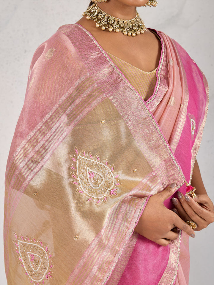 Embroidered Tissue Linen Saree