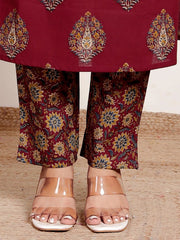 Printed Cotton Blend Kurta With Pants & Dupatta