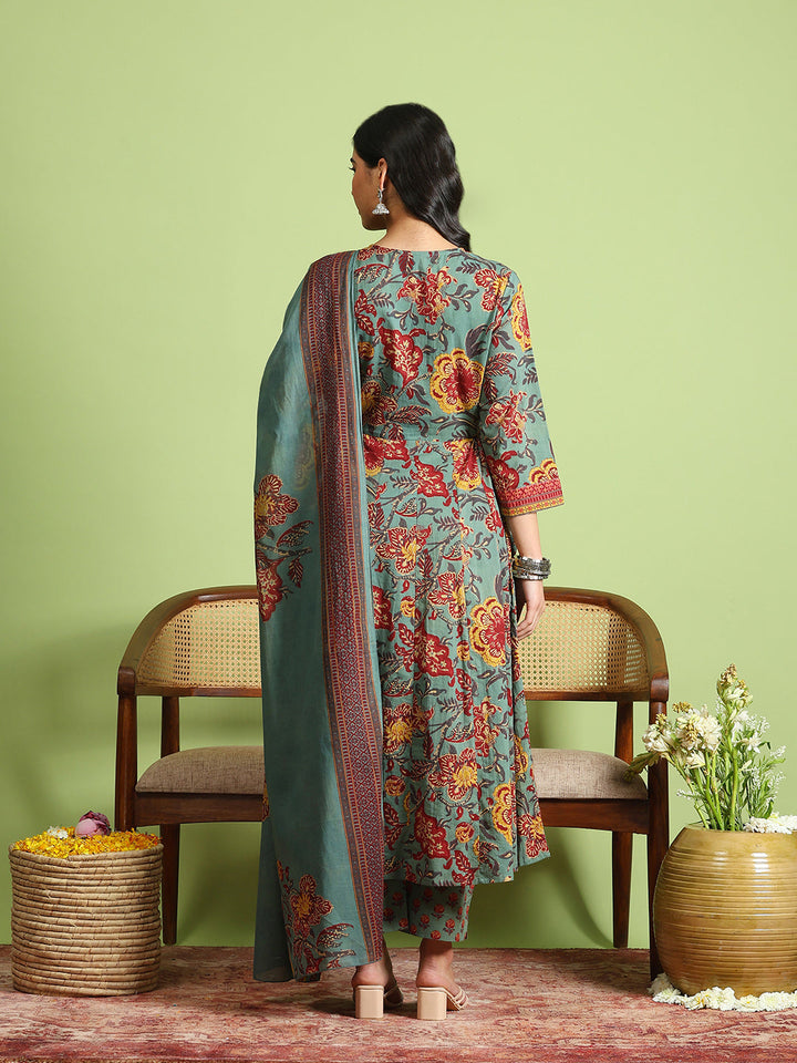 Printed Cotton Kurta With Pant &amp; Dupatta
