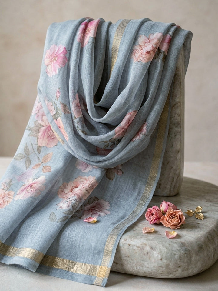 Embroidered Linen Blend Unstitched Suit With Pant &amp; Dupatta