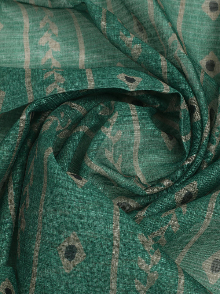 Printed Chanderi Unstitched Suit With Pant &amp; Dupatta