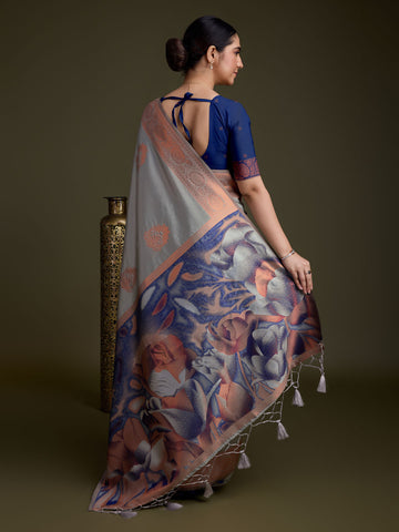 Zari Border Booti Art Silk Woven Saree