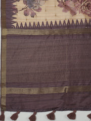 Digital Printed Art Silk Lavender Beige Saree