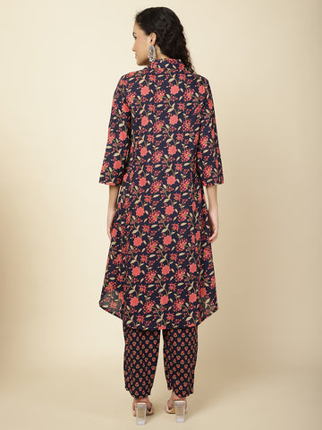 Floral Printed Cotton Kurta With Pants