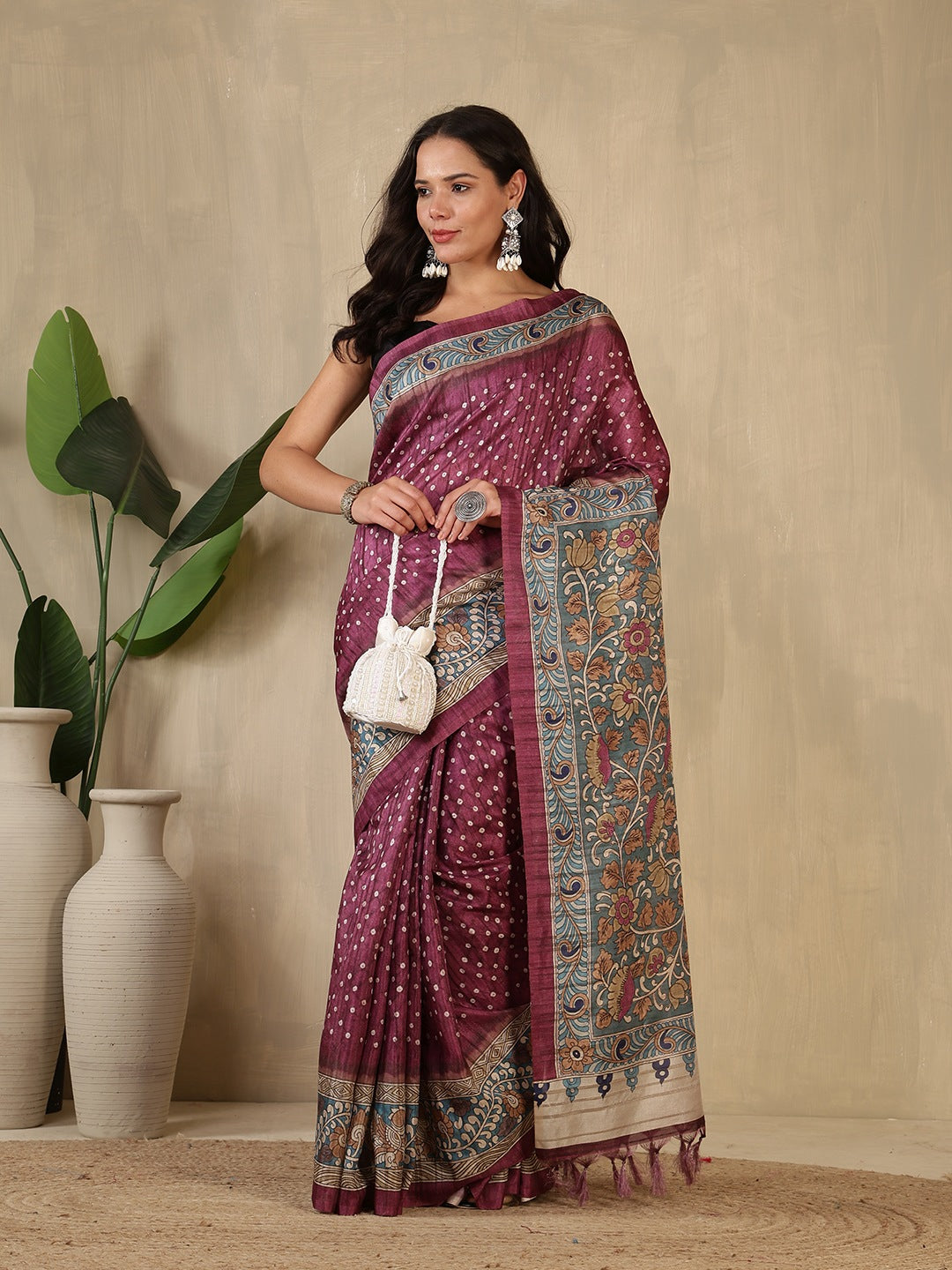 Printed Tussar Silk Saree