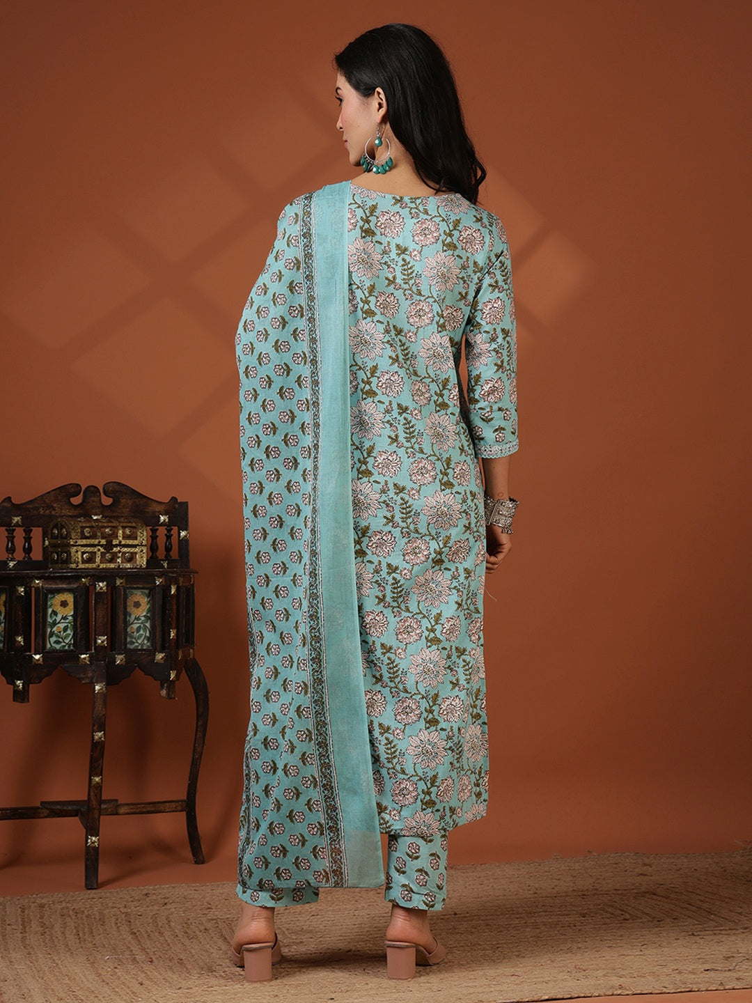 Printed Cotton Blend Kurta With Pant &amp; Dupatta