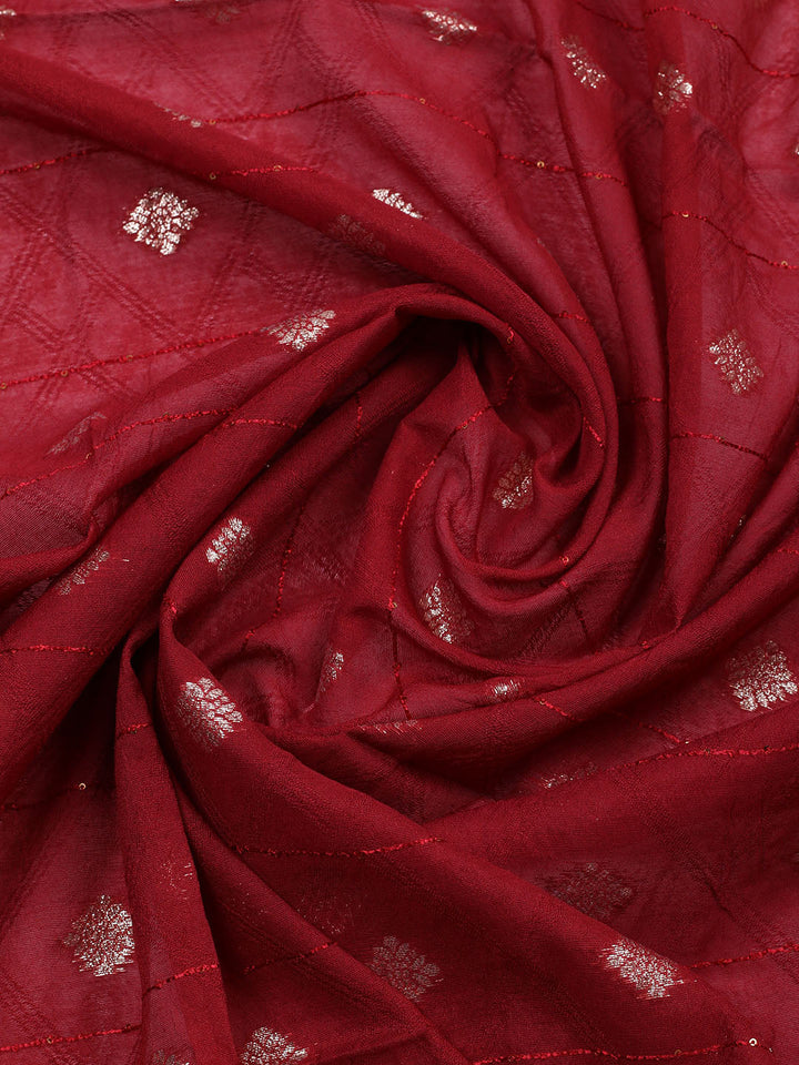 Neck Embroidered Chanderi Unstitched Suit With Dupatta