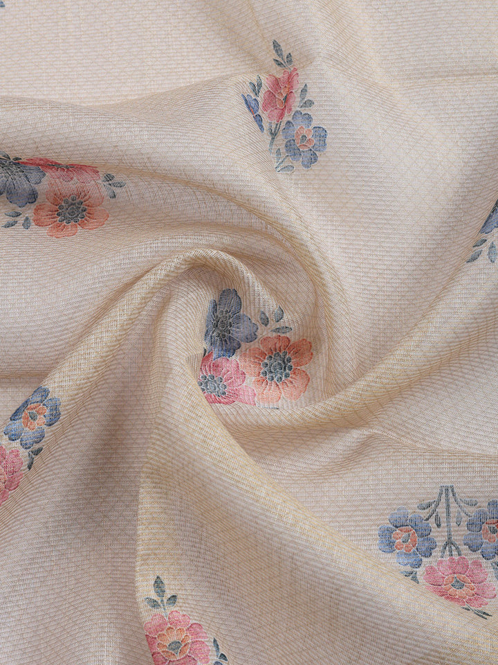 Printed Linen Blend Unstitched Suit With Pant &amp; Dupatta