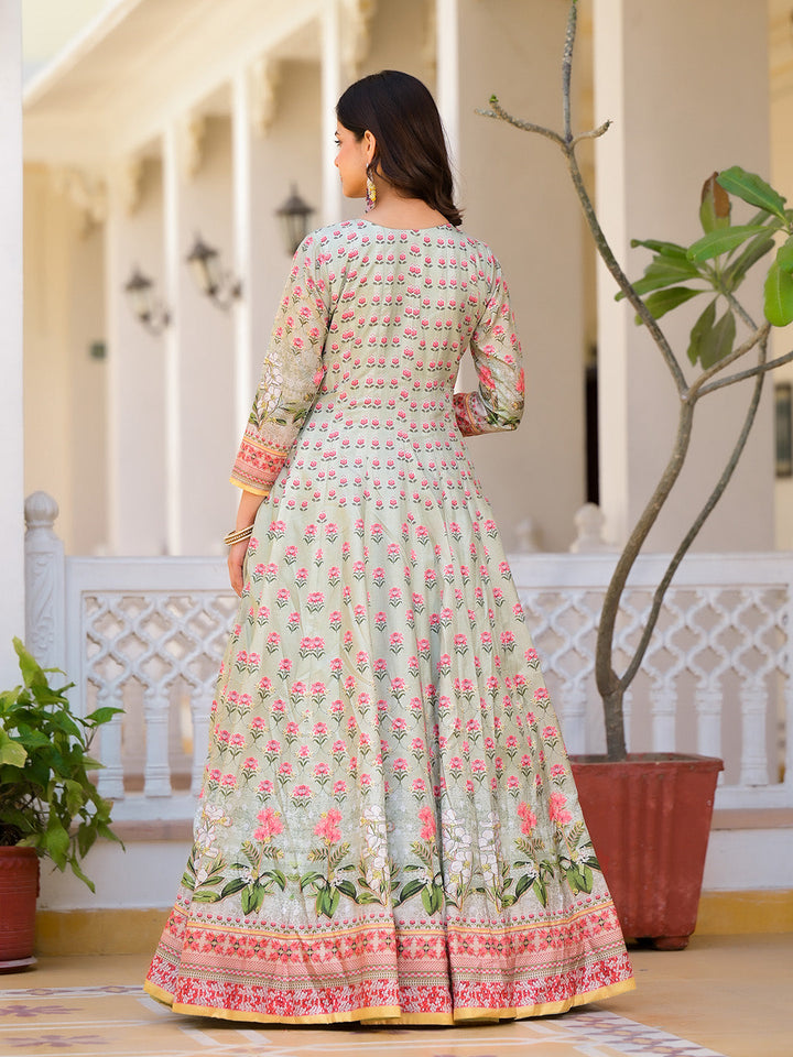 Digital Printed Anarkali Kurta With Churidar &amp; Dupatta