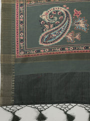 Printed Tussar Aqua Green Saree