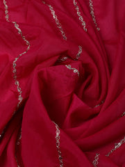 Embroidered Chinon Rani Unstitched Suit With Pant & Dupatta