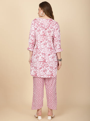 Floral Printed Cotton Kurti With Pants