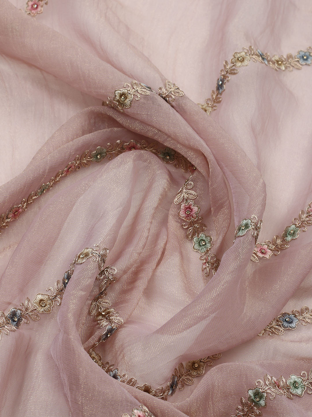 Embroidered Tissue Unstitched Suit With Pant &amp; Dupatta