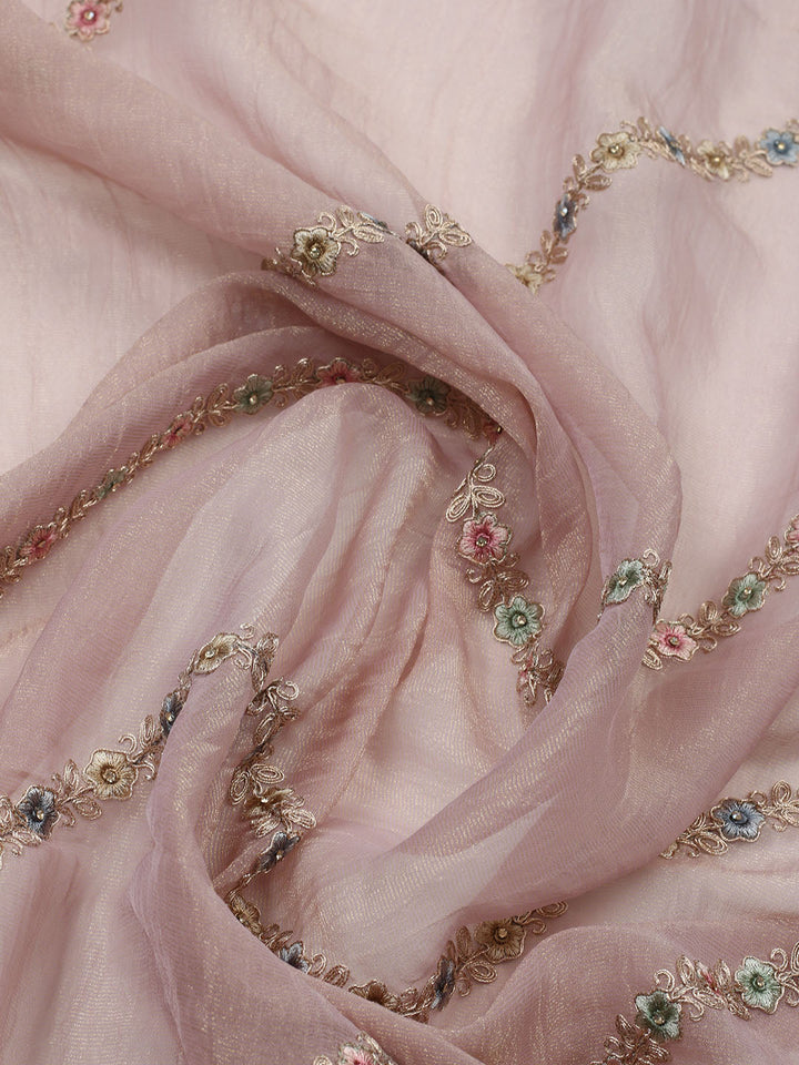 Embroidered Tissue Unstitched Suit With Pant &amp; Dupatta