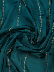 Embroidered Chinon Lake Blue Unstitched Suit With Pant & Dupatta