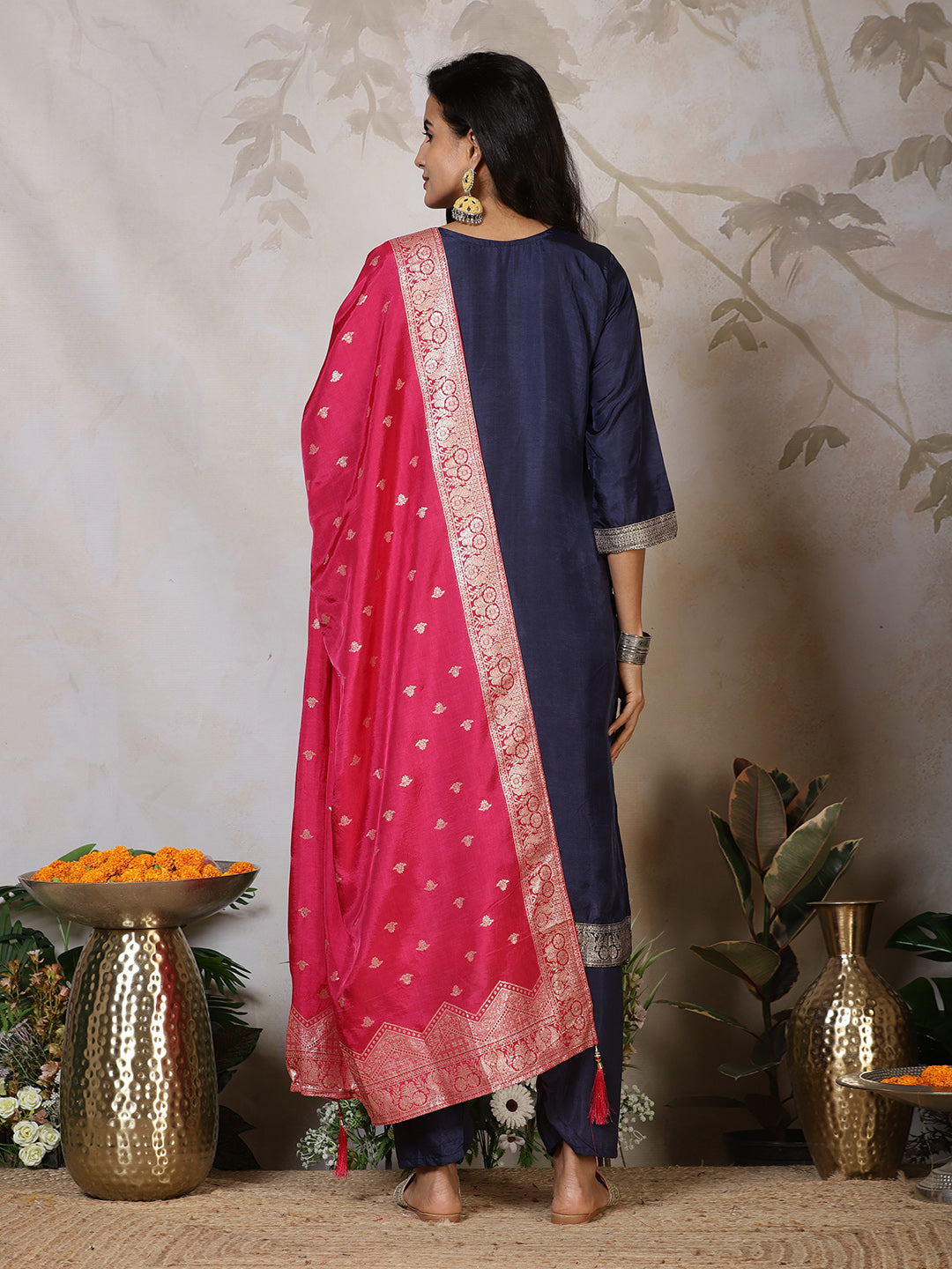 Banarasi Weave Art Silk Kurta With Pants &amp; Dupatta