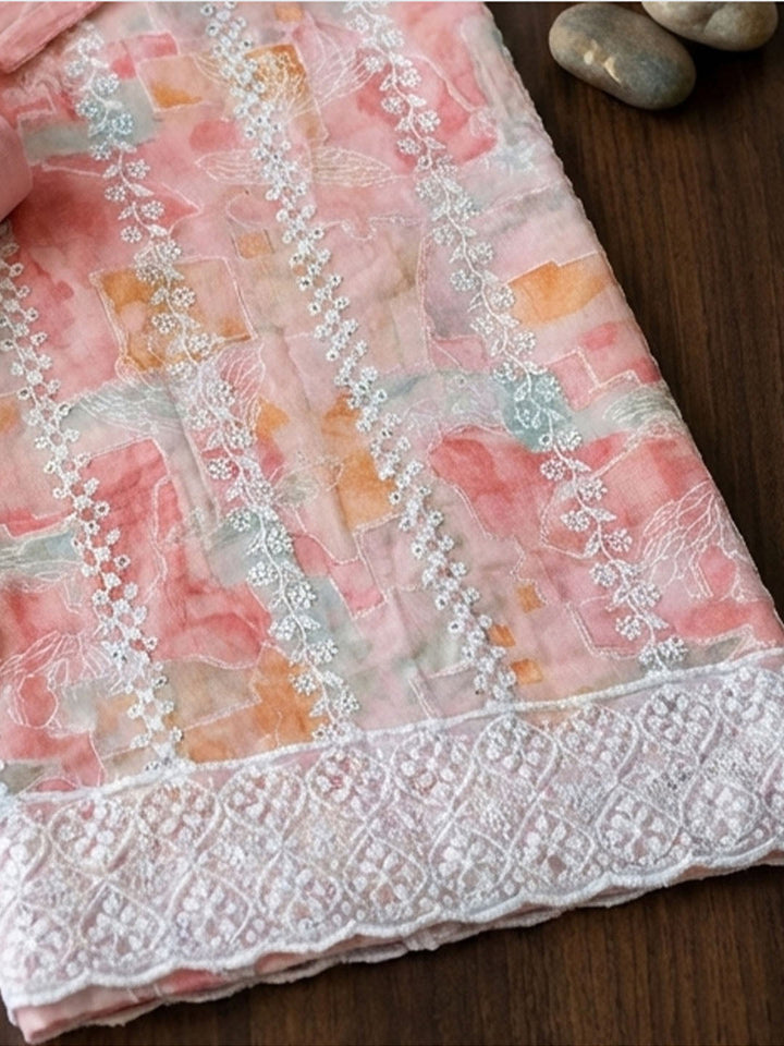 Printed Cotton Blend Unstitched Suit With Pant &amp; Dupatta