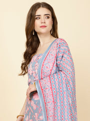 Neck Patti Printed Cotton Unstitched Suit Piece With Dupatta