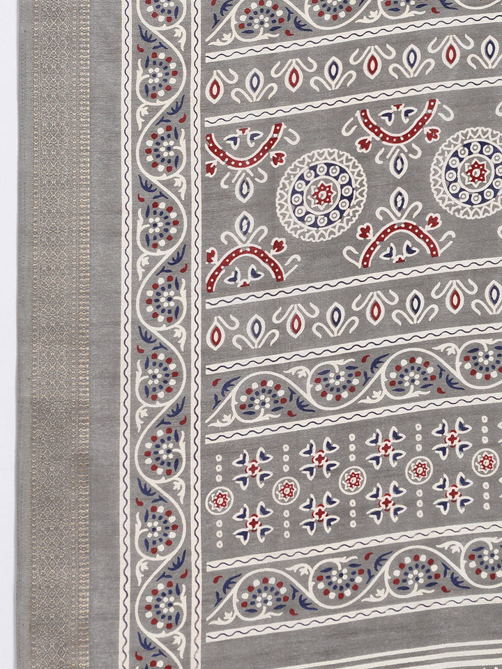 Ajrak Printed Dola Cotton Woven Saree