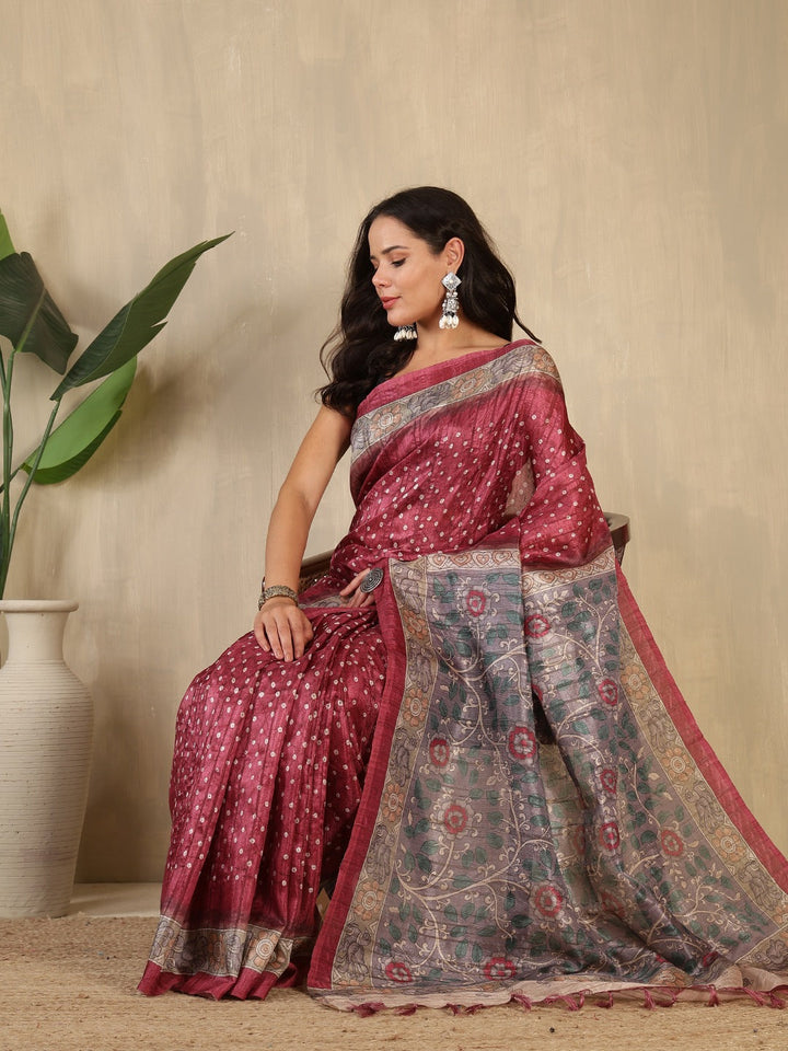 Printed Tussar Silk Saree