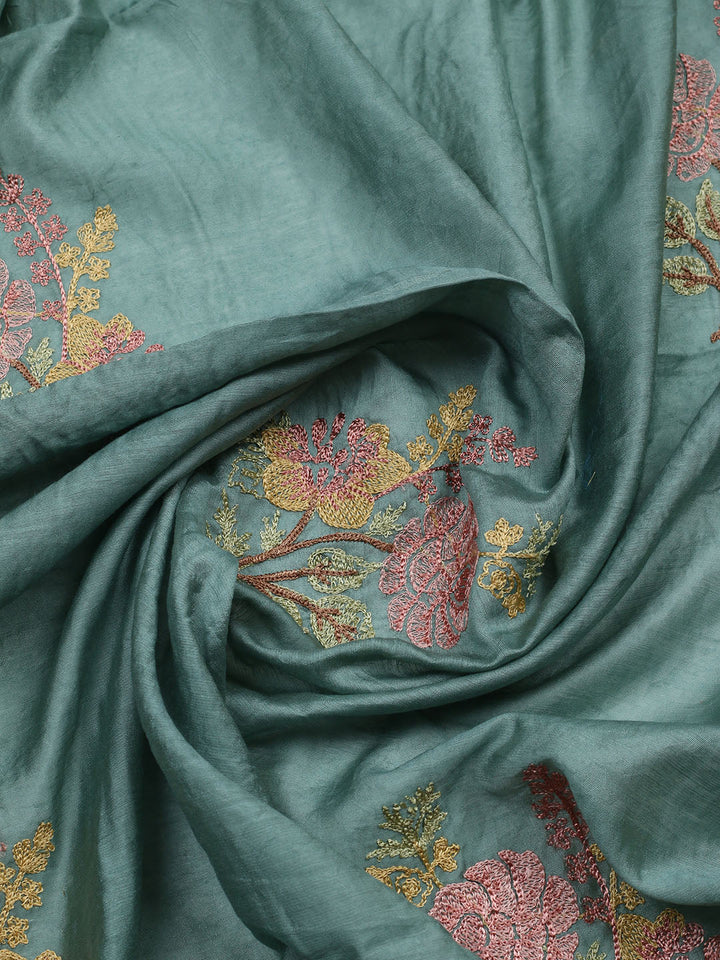 Embroidered Muslin Unstitched Suit With Pant &amp; Dupatta