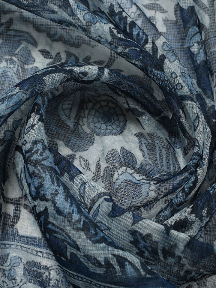 Printed Cotton Blend Unstitched Suit With Pant Dupatta
