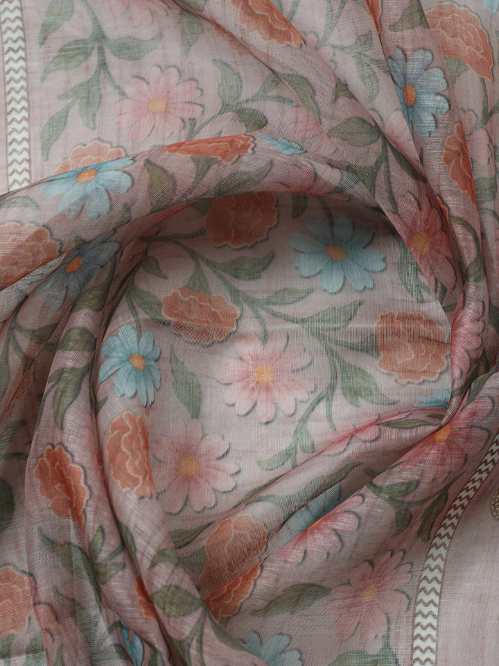 Embroidered Cotton Blend Unstitched Suit With Pant &amp; Dupatta