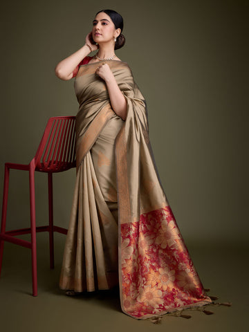 Zari Border Booti Art Silk Woven Saree