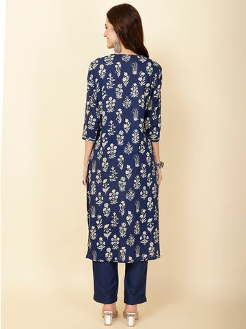 Neck Embroidery & Printed Cotton Kurta Set