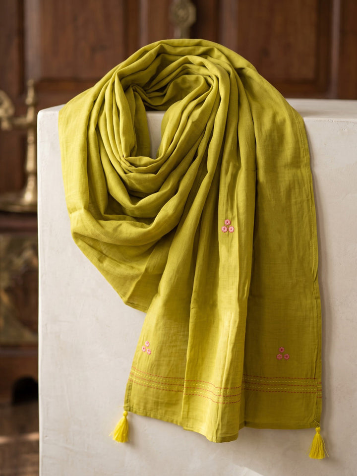 Mustard Embroidred Chanderi Kurta With Pant &amp; Dupatta