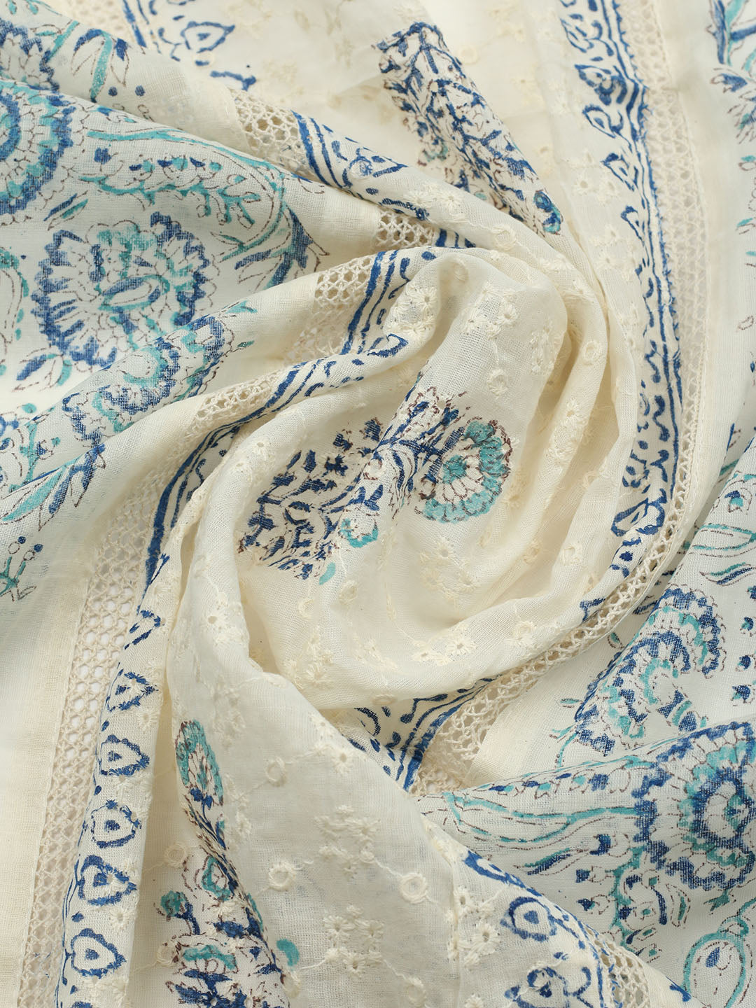 Printed Cotton Blend Unstitched Suit With Pant &amp; Dupatta