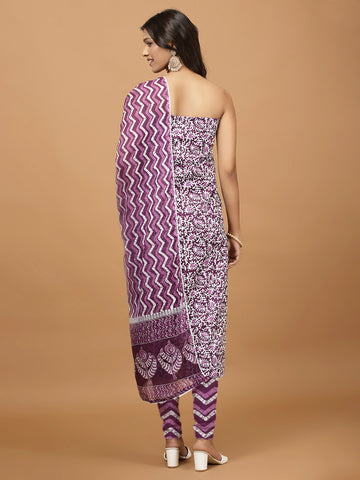 Printed Cotton Blend Unstitched Suit With Dupatta