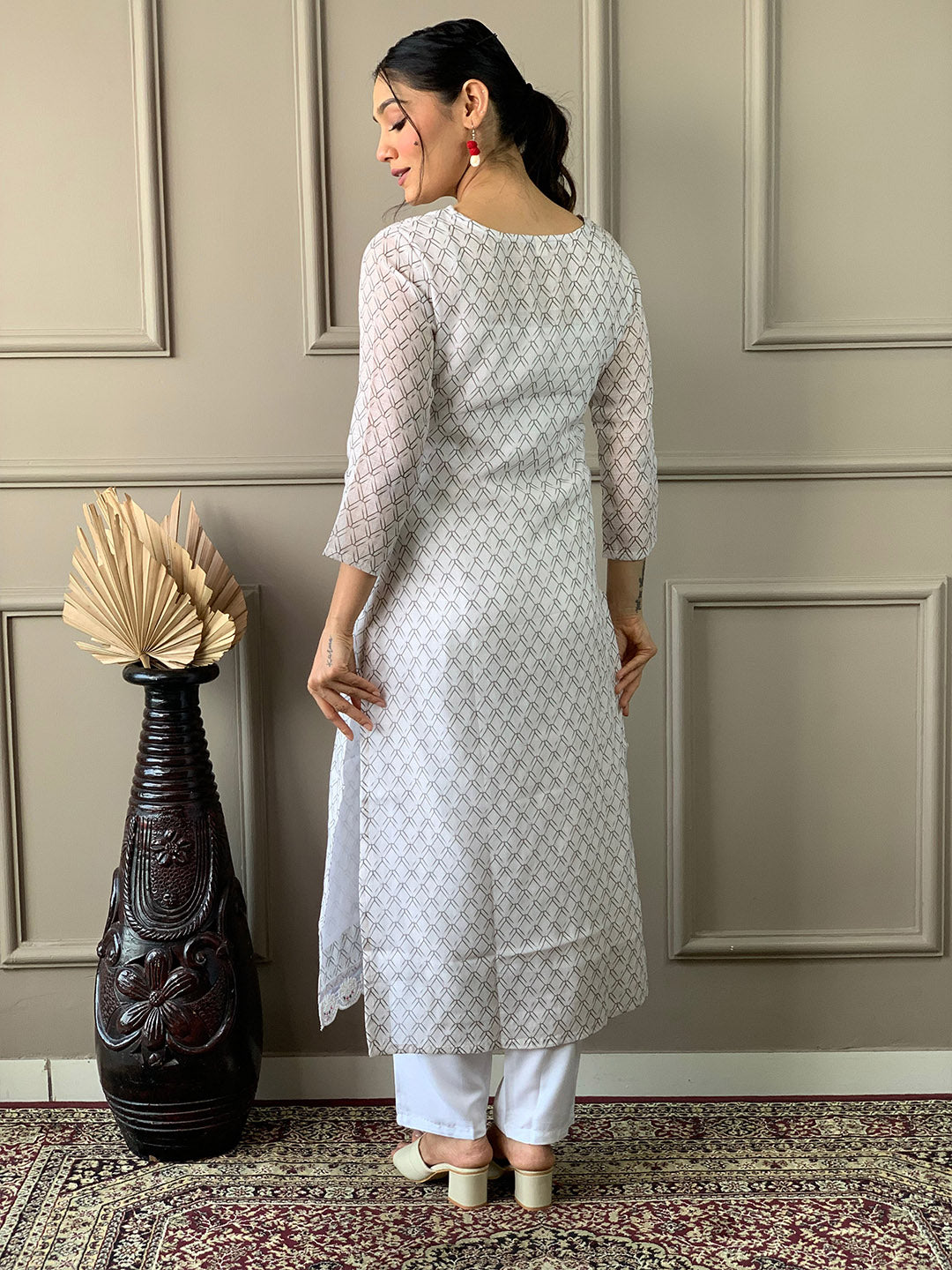 Printed Cotton Blend Kurta With Pants &amp; Dupatta
