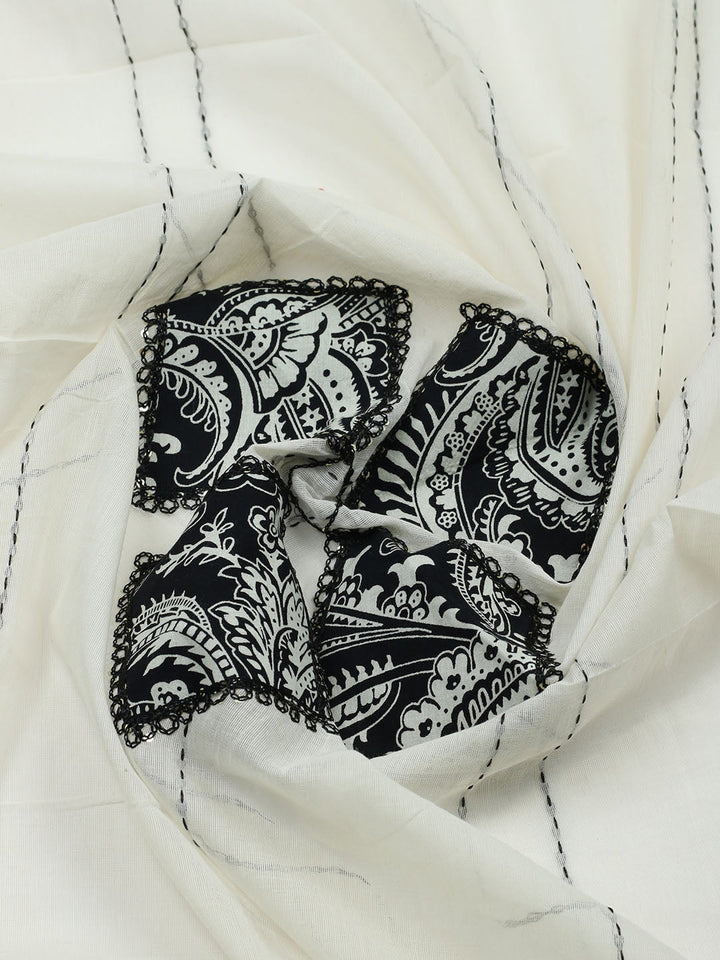 Embroidered Cotton Blend Unstitched Suit With Pant &amp; Dupatta