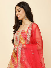 Neck Embroidered Organza Unstitched Suit Piece With Organza Dupatta