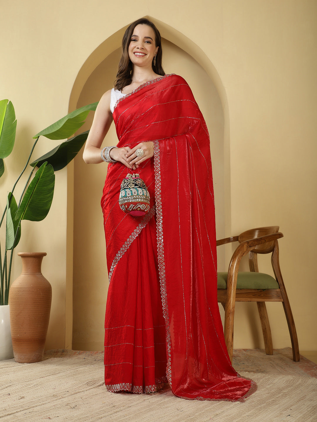 Sequence Work Satin Saree
