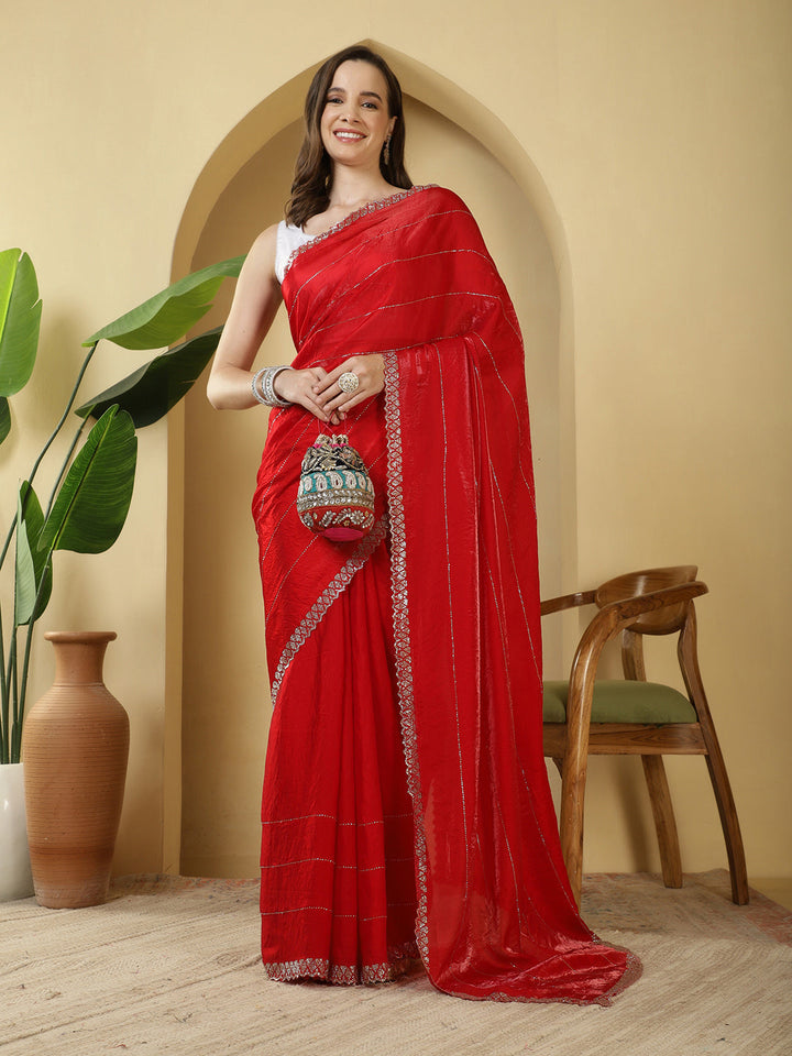 Sequence Work Satin Saree