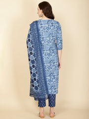 Floral Printed Cotton Suit Set with Dupatta