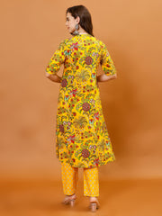 Floral Print Cotton Kurti With Pants