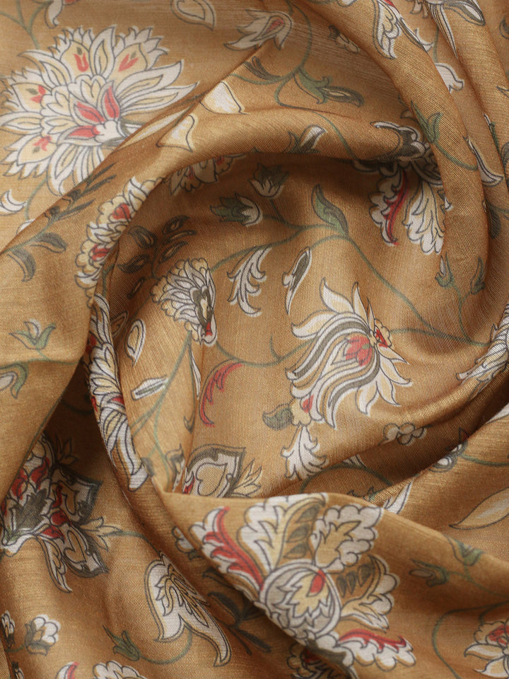 Printed Chanderi Unstitched Suit With Pant &amp; Dupatta
